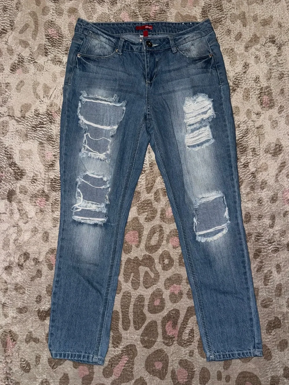 BONGO Distressed Washed Blue Boyfriend Jeans